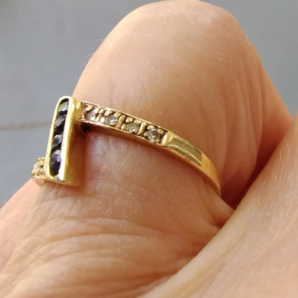 Vintage Art Deco Blue Sapphire Gold Ring 6.5 - Picture 3 of 12